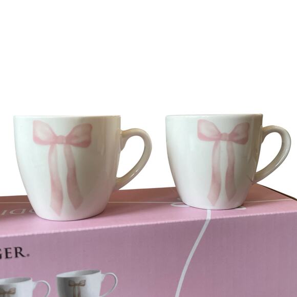 Godinger Pink Bow Ceramic Espresso Mug Set of 4 White New - Picture 9 of 16